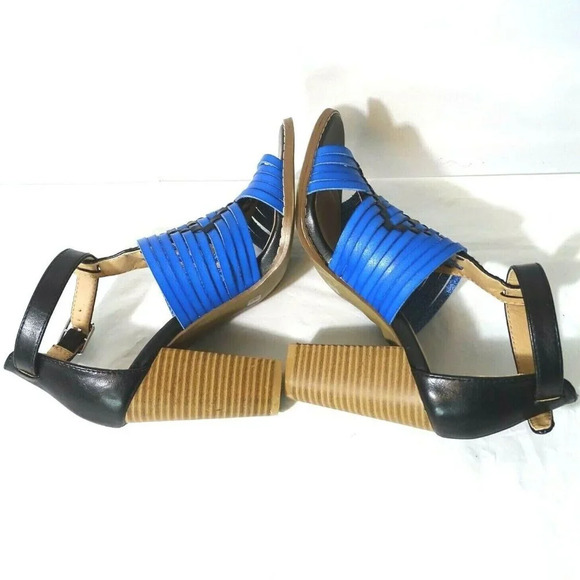 Plume by FarylRobin Sandals Faux Leather Women Size 6 Southwest BOHO Blue Black - Picture 5 of 9